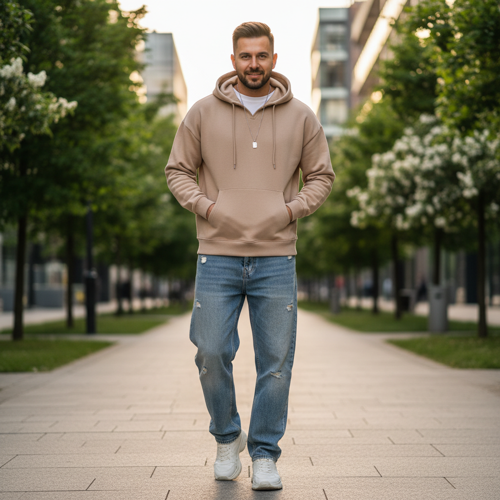 Man wearing Positive Energy Hoodie